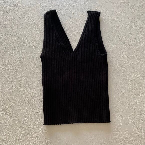 Madewell Ribbed Deep V Sweater Tank – Women’s Small Black Knit Top - Picture 4 of 10